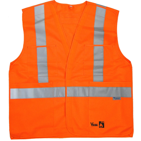 Viking 6136FR Hi-Viz Orange FR 5 Point Tear Away Safety Vest